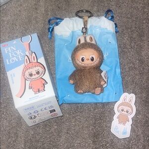 Pop Mart Brown Labubu‎ V4 Pin for Love & for And Keychain